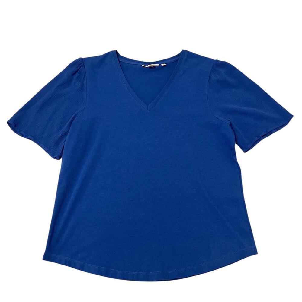 Chico's Tee Mixed Media Women's Size Medium (Chico's Sz 1) Blue V-Neck T-Shirt